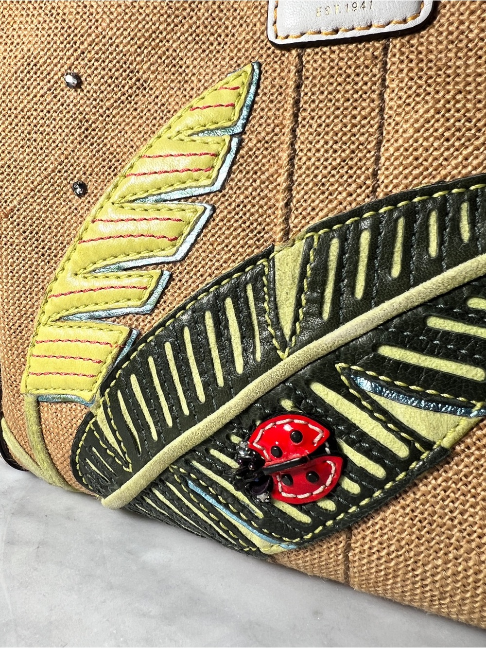 VINTAGE Coach RARE Y2K Leafy Ladybug Boxy Straw Tote Bag Limited Edition 4439 - Picture 8 of 17